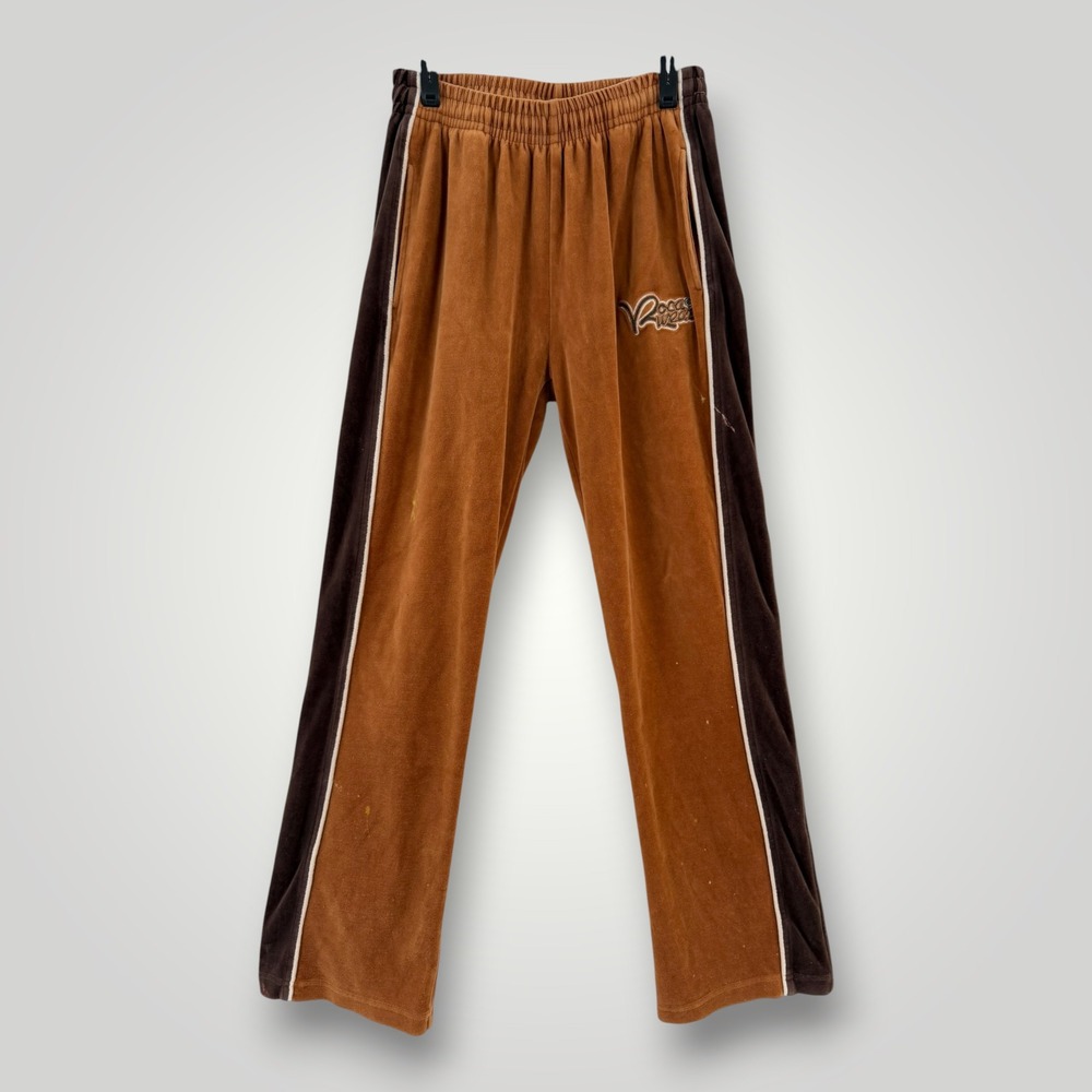 Rocawear Velour Track Pants Brown Tan Y2K Straight Leg Joggers Womens Medium